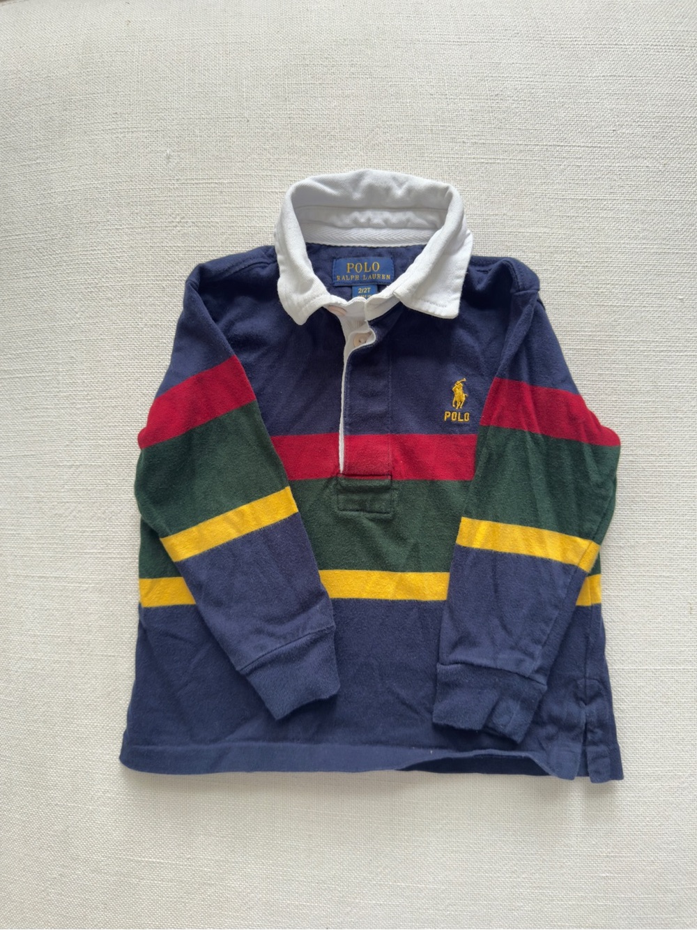 Polo by Ralph Lauren Navy, Red, Green & Yellow Striped Kids Rugby Top